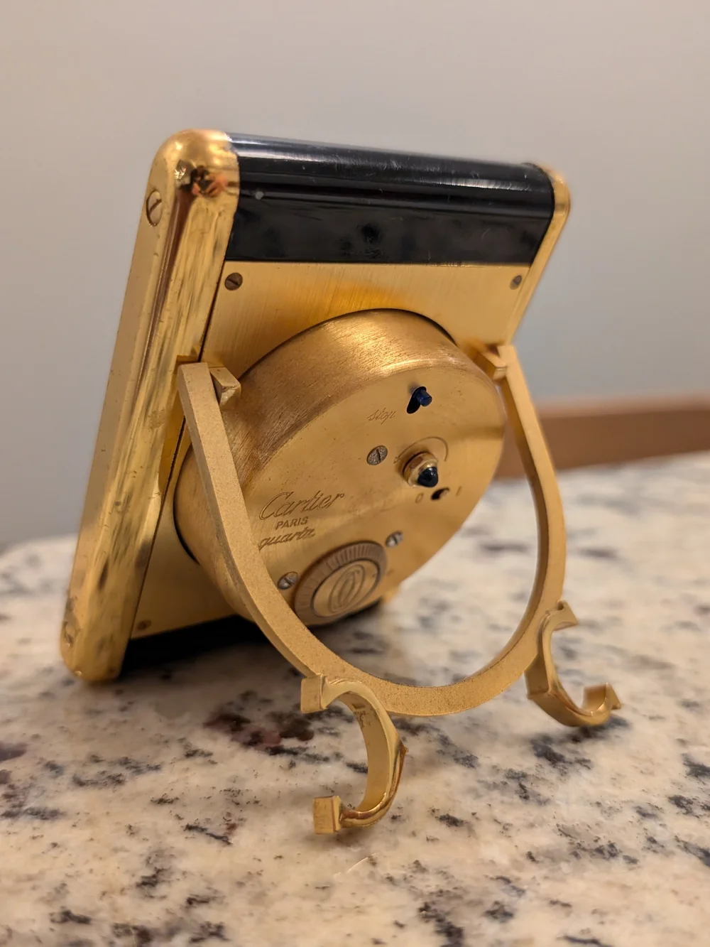 Cartier Gold & Black Desk Clock with Roman Dial